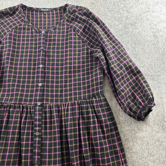 Madewell Dress Women’s 00 Plaid Flannel Raglan Button-Front Shirtdress Oversized - Picture 2 of 8
